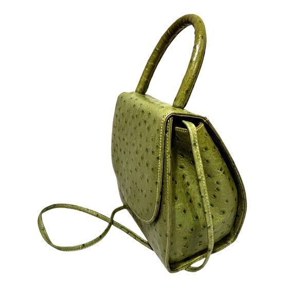 Green faux ostrich leather evening bag unique 2-way purse satchel box style - Picture 6 of 9